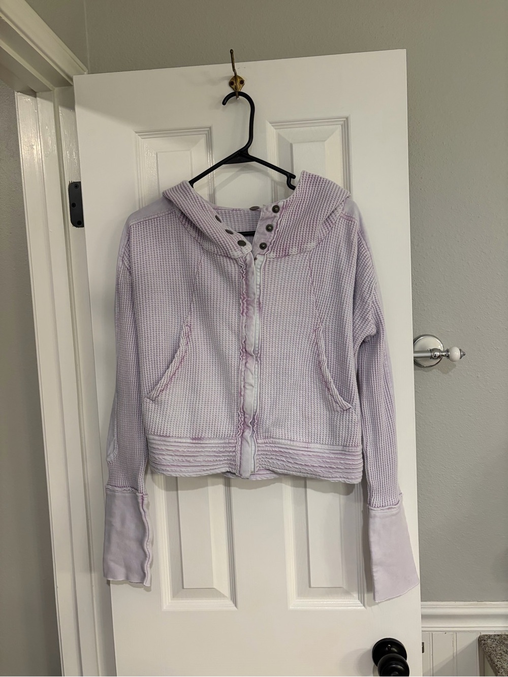 Free People FP One Mason Waffle Knit Hoodie Lavender Cotton Small